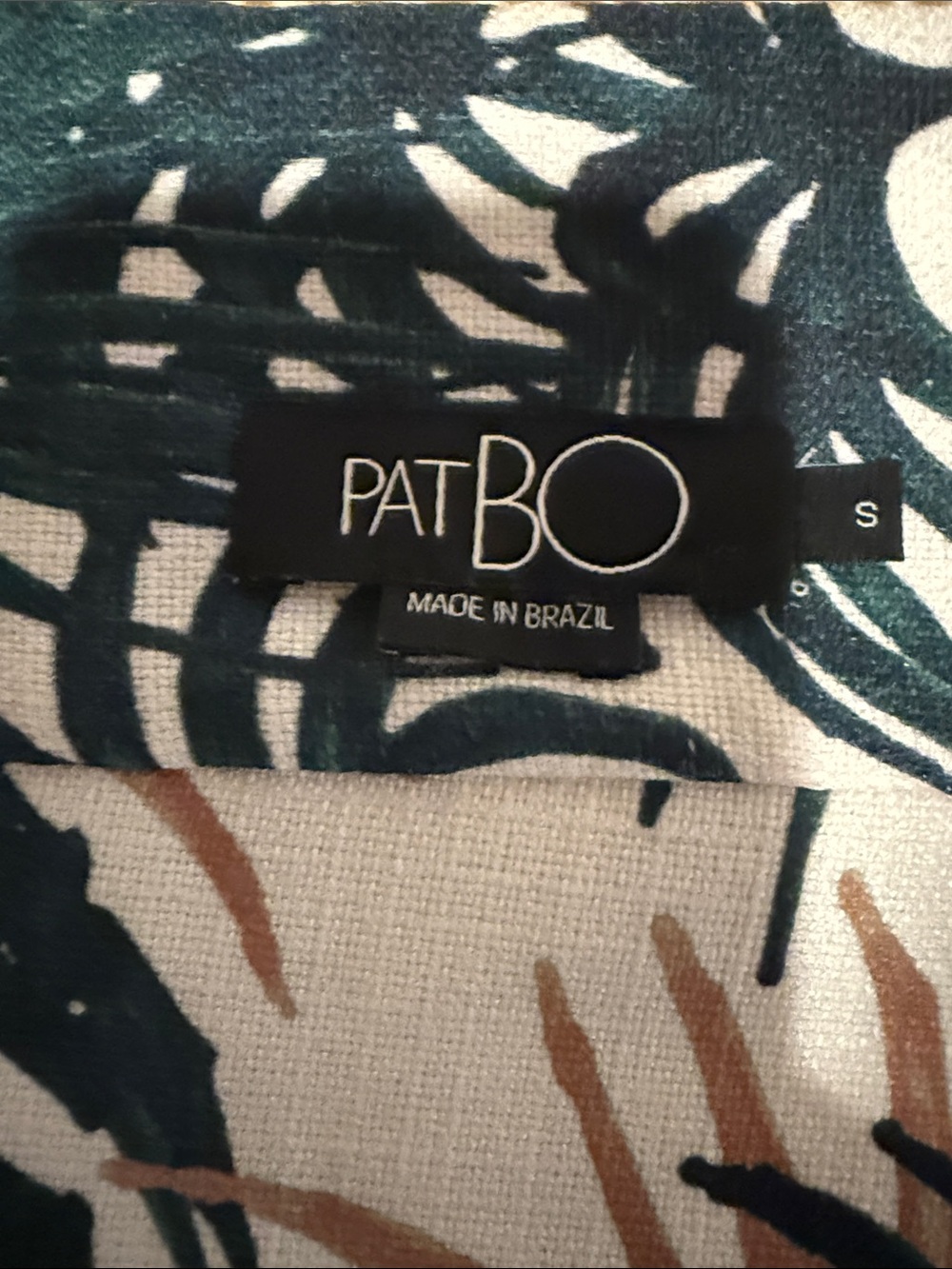 PatBO Green, Cream and Tan Tropical Print Top - Picture 3 of 7